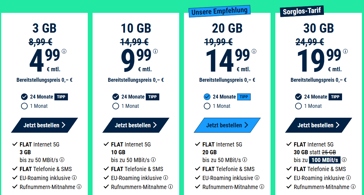 maXXim 5G Tarife im Vergleich - Allnet Flats ab 4,99 € mtl.