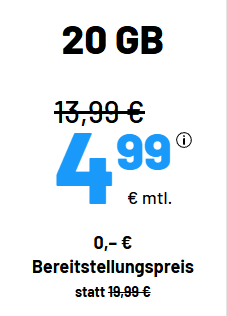 sim.de Handytarif mit 20 GB + Allnet Flat - nur 4,99 €, statt 13,99 €
