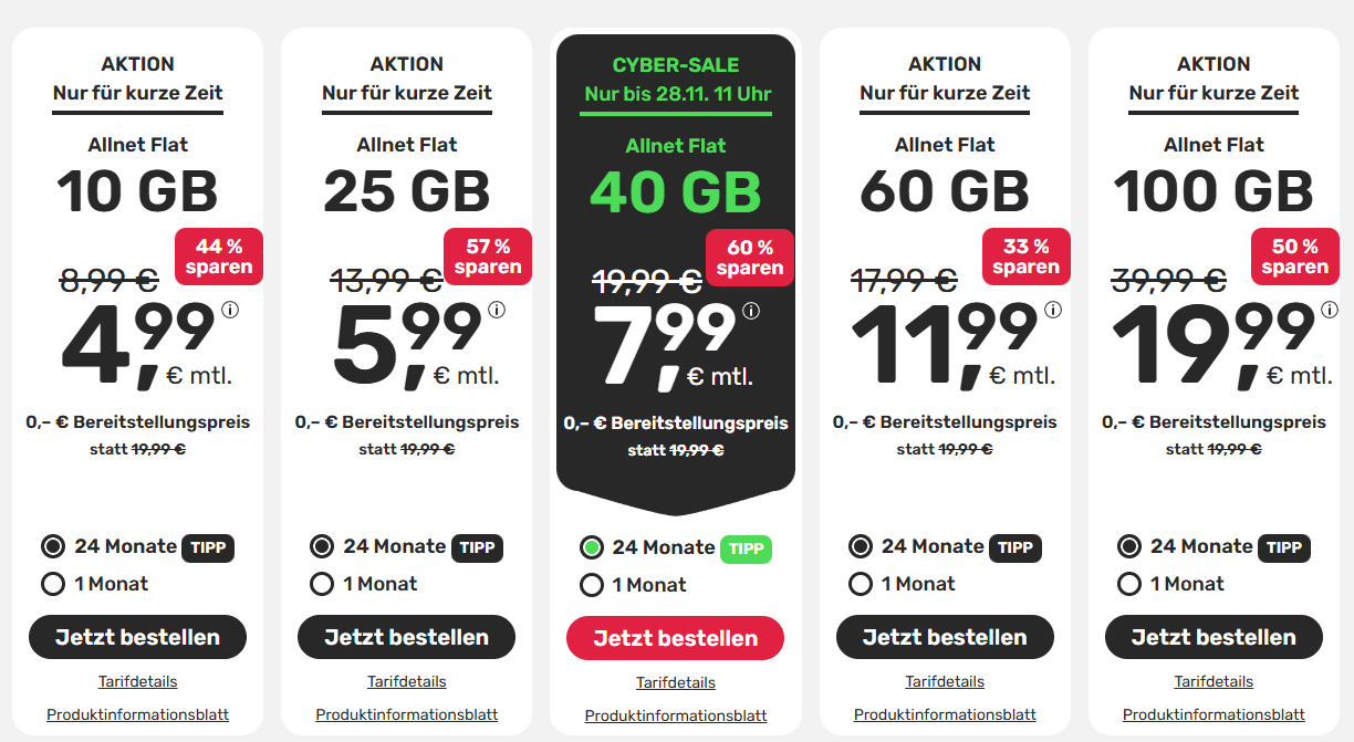 Handyvertrag.de 5G Tarife im Vergleich - Allnet Flats ab 4,99 € (50% sparen)