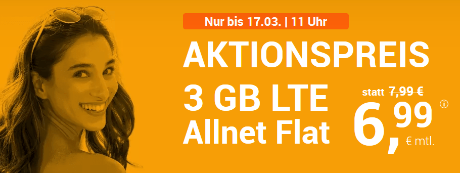 winSIM LTE All 3 GB: Allnet-Flat (Min./SMS) + 3 GB LTE für nur 6,99 €