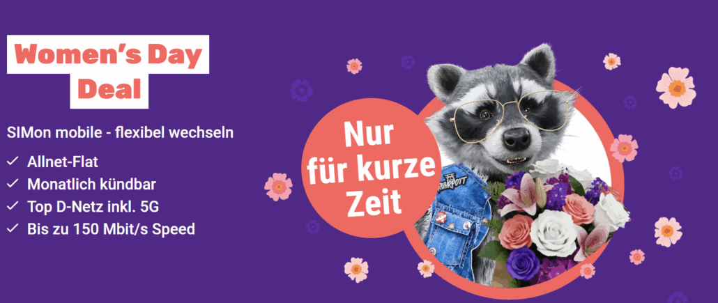 SIMon mobile flex mit 70 GB Allnet Flat für nur 9,99 € (Women's Day Angebot)