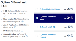 o2 Free S Boost: 6 GB LTE, Telefon-Flat & SMS-Flat [Angebot]
