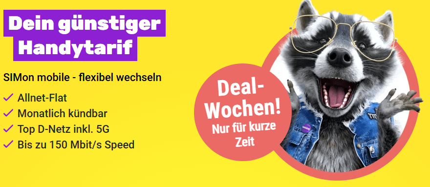 SIMon mobile: 150 GB 5G Allnet Flat für unschlagbare 21,99 € mtl.