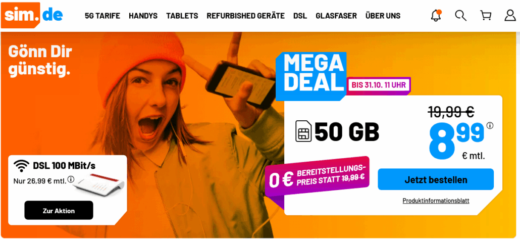 sim.de - Angebotsseite