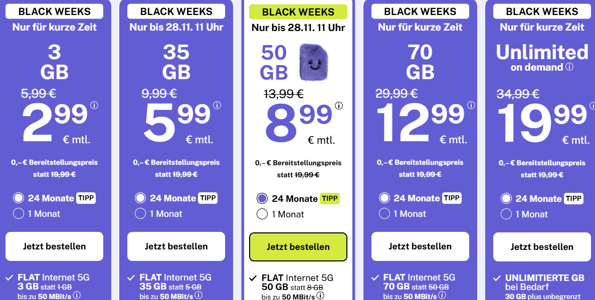 BIGSIM.de 5G Tarife im Vergleich - Allnet Flats ab 2,99 €
