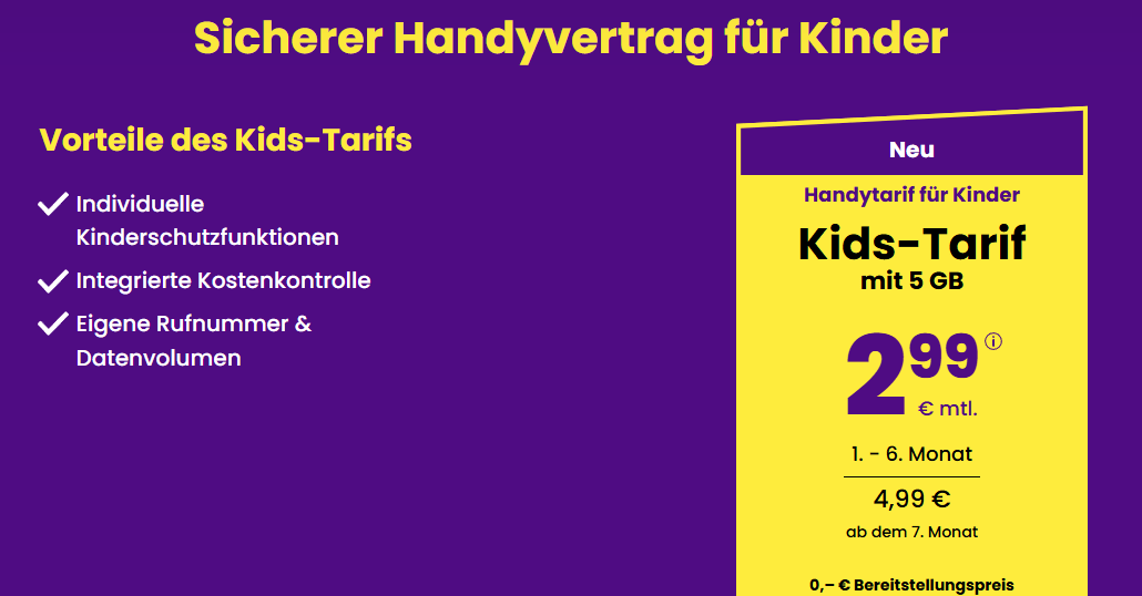 Drillisch Kindertarife im Vergleich: Günstige Kids-Tarife ab 2,99 € (inkl. Kostenkontrolle)