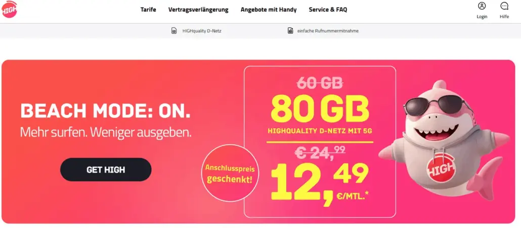HIGH Mobile Aktion: 80 GB Allnet Flat für 12,49 € im Marktcheck