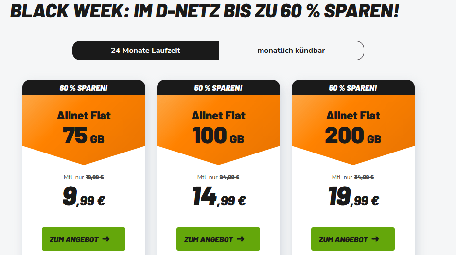 klarmobil Allnet Flat Black Week Aktion: 75 GB + Allnet Flat für nur 9,99 € 