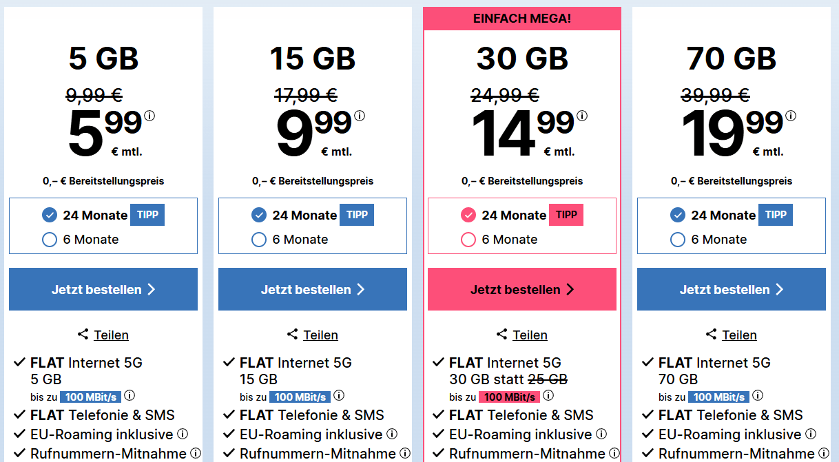 simplytel 5G Tarife im Vergleich - Allnet Flats ab 5,99 €