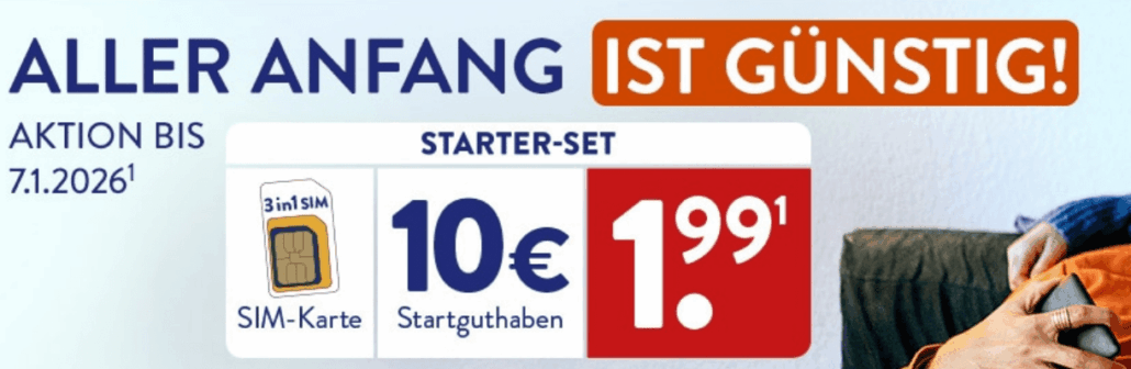 ALDI TALK Starter-Set für nur 1,99 € (inkl. 10 € Guthaben) - Rechnerisch Gewinn