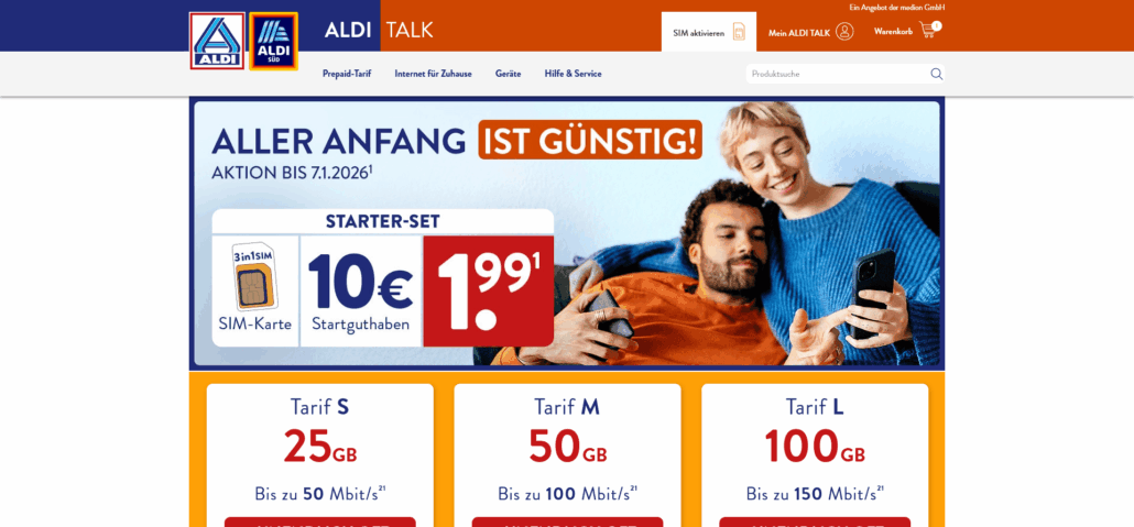 ALDI TALK Webseite