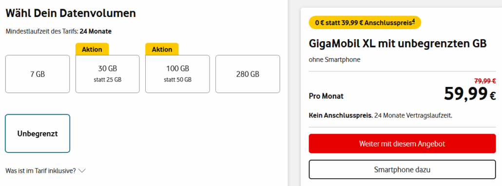 Vodafone GigaMobil Tarife 
