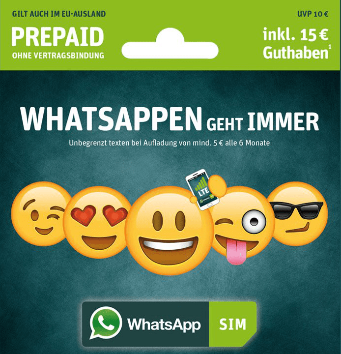 WhatsApp SIM-Karte mit 15 € Startguthaben