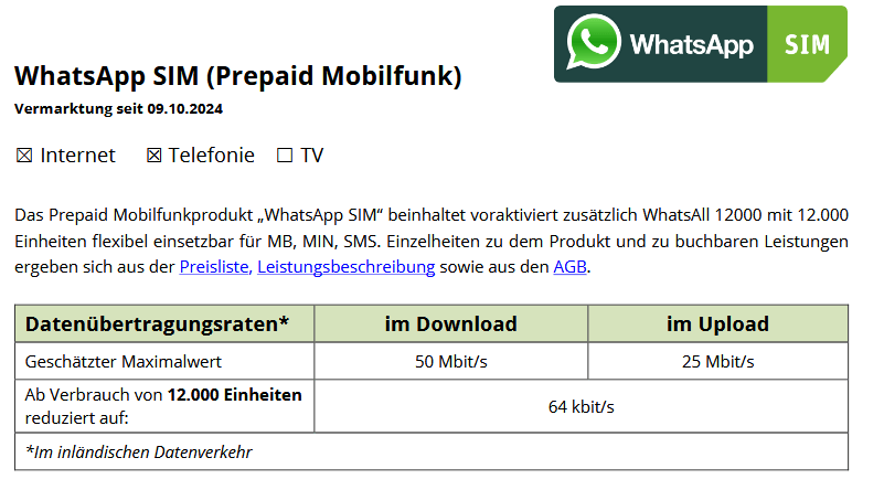 WhatsApp SIM - Produktinformationsblatt