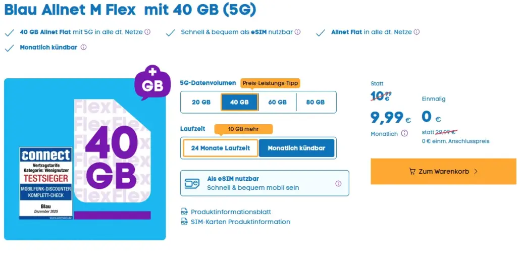 Blau Allnet M Flex mit 40 GB (5G)
