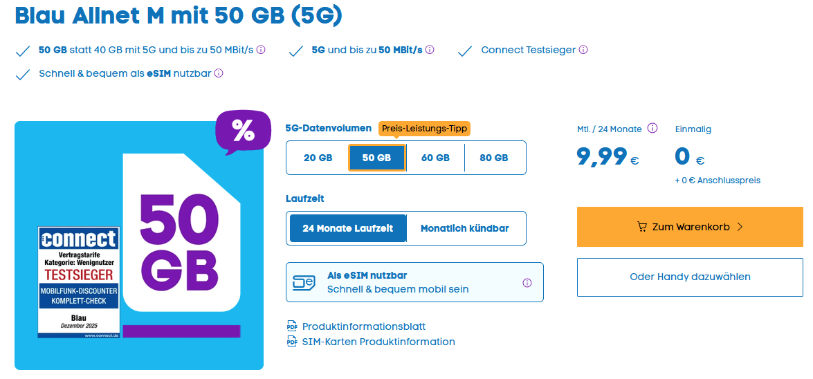 BLAU Deals im Check: 40 GB Flex & 50 GB Allnet-Flat ab 9,99 €