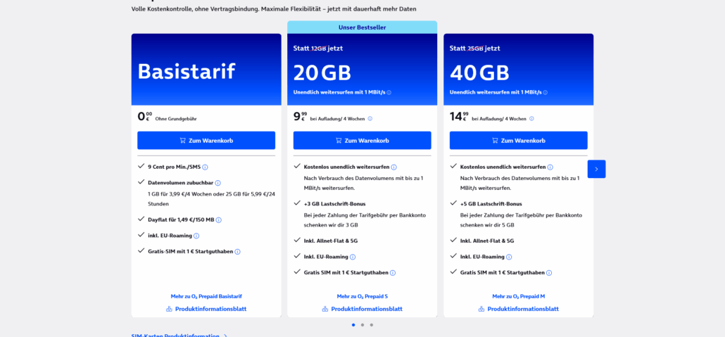 o2 Prepaid Tarife 2026 - März Angebote