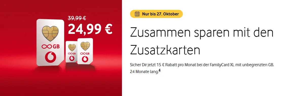 Vodafone FamilyCard Aktion: Zusatzkarten mit bis zu 20 % Rabatt im Marktcheck